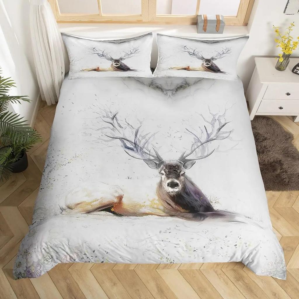 Deer Elk Duvet Cover King Queen Farm Deer Forest Comforter Cover Moose Wildlife Animal Bedding Set Camping Hunting Quilt Cover