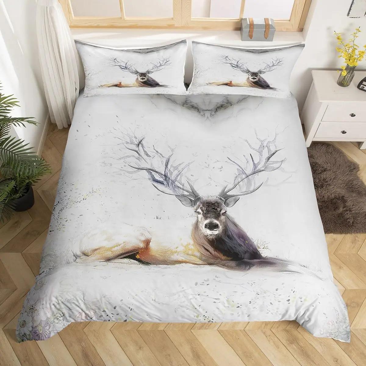 

Пододеяльник Олень Лось Король Королева Ферма Олень Ліс Покривало на ковдру Лось Дика природа Тварина Постільна білизна Набір Кемпінг Полювання Покривало на ковдру 70x133cm 2pcs