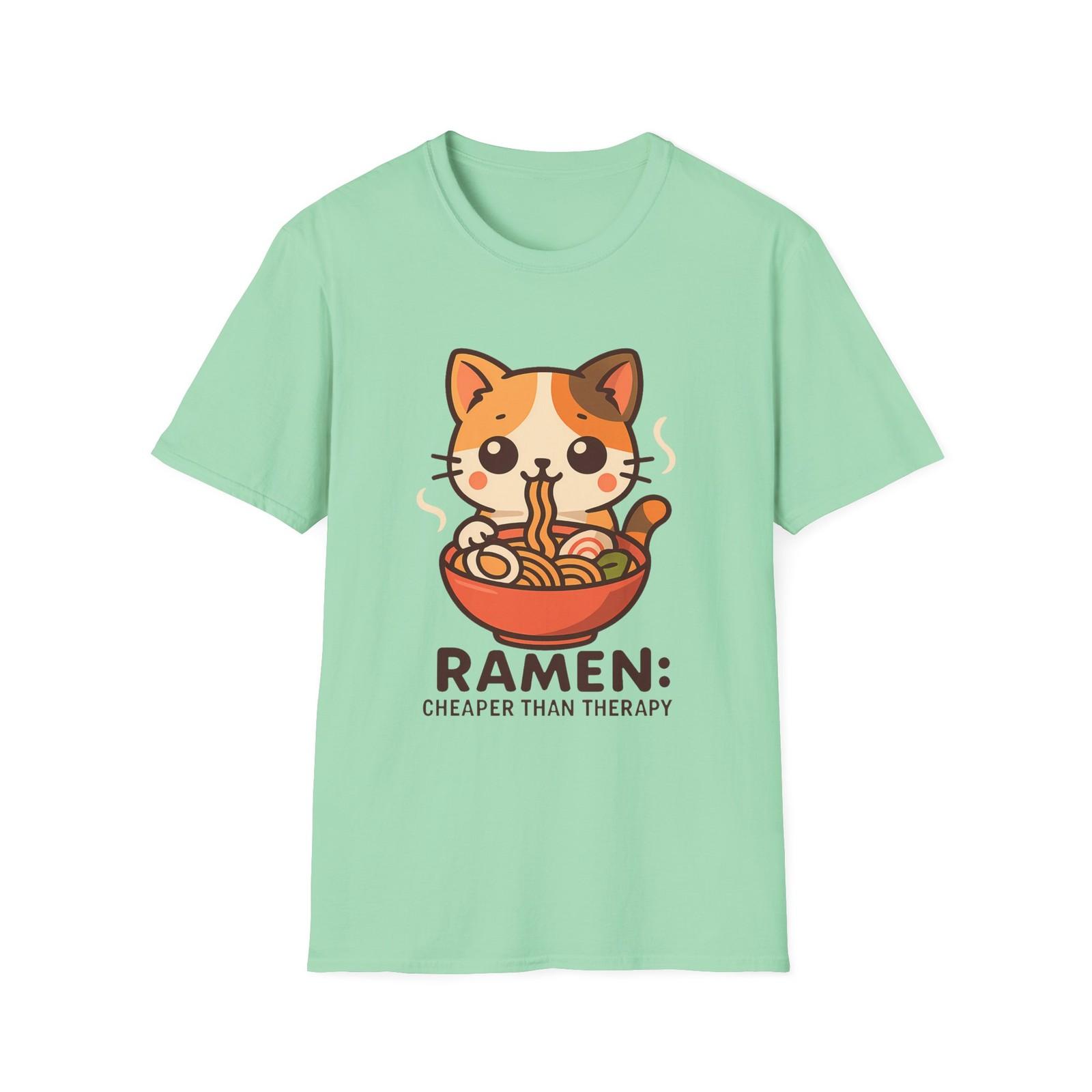Unisex Softstyle T-Shirt Mens Womens Tees Top Cute Cat Eating Ramen Funny Cheaper Than Therapy M