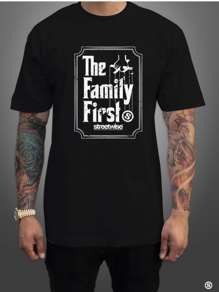 streetwise Family First Graphic T-Shirt Black & White & Gray M-5XL Unisex T-Shirt XXXL