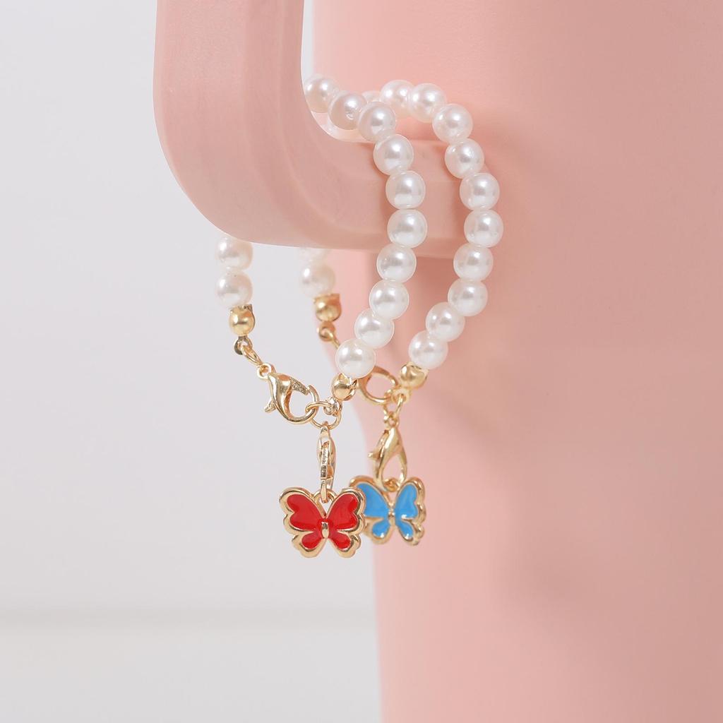 Simple Style Faux Pearl Pink Butterfly Keychain with Stanley Pendant