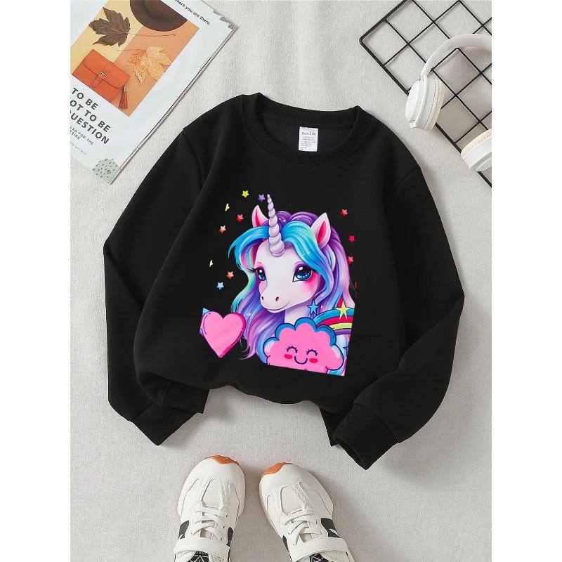 Crewneck Sweatshirt for s Featuring Unicorns, Rainbows, Stars, Hearts, And Clouds. It S Machine Washable, Suitable for Spring And Autumn 110