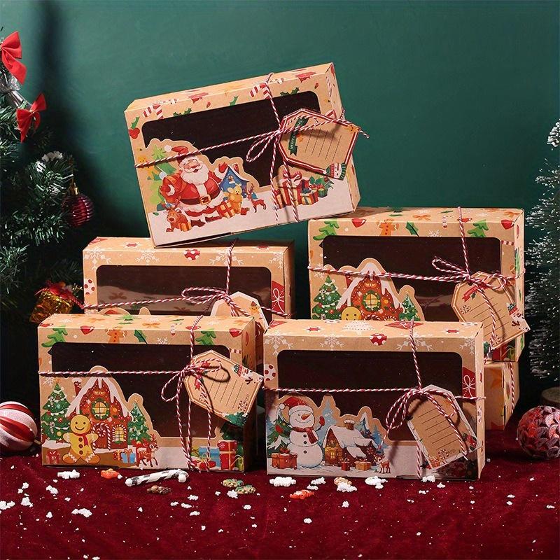 27Pack Christmas Kraft Cookie BoxesWithWindow LargeHolidayBakery Treat Gift Box For Cupcake Candies Food Packing Xmas Containera