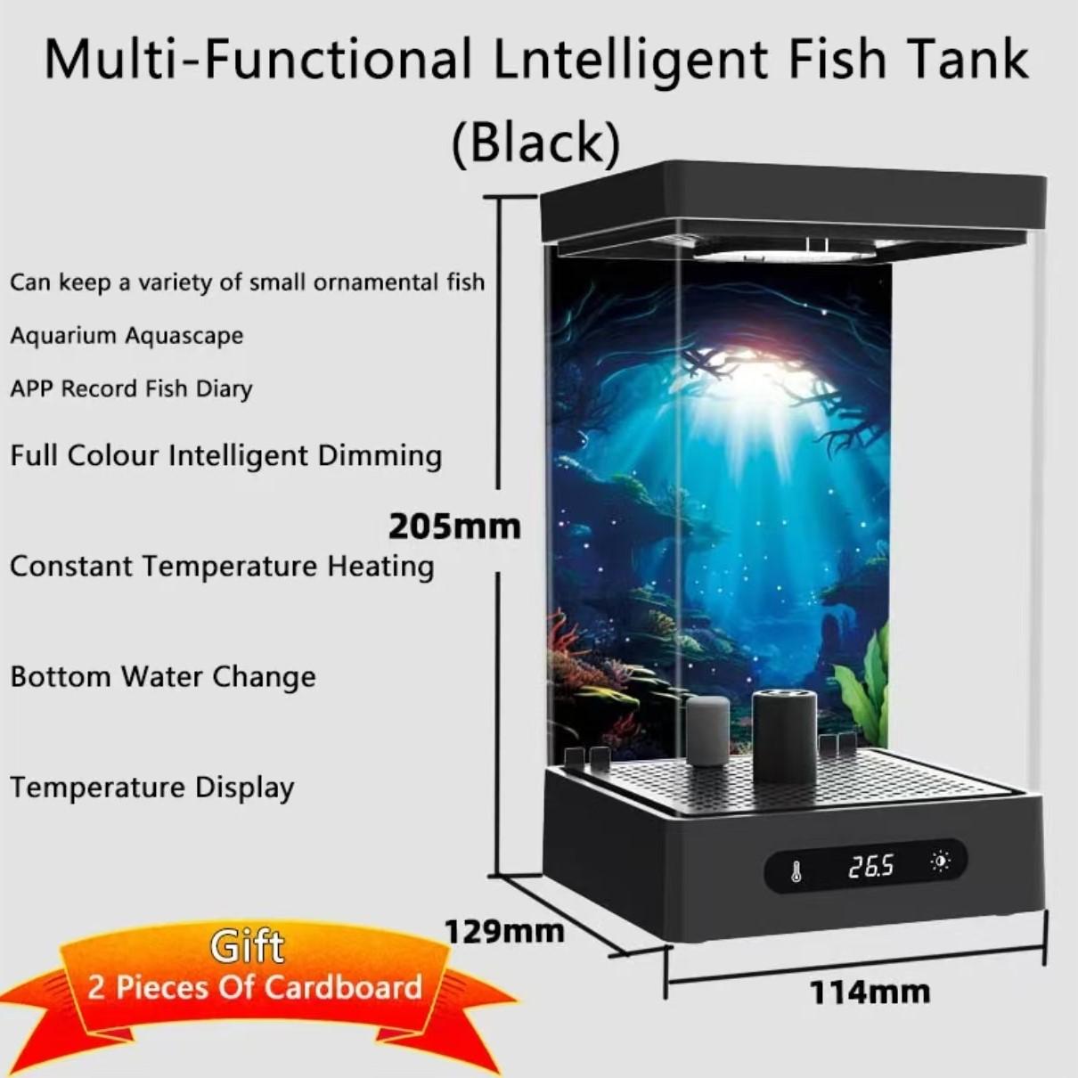

1.6L Betta Fish Tank Настольный мини-аквариум с подсветкой Интеллектуальный контроль температуры Экологичный самоциркулирующий для настольного декора чёрный