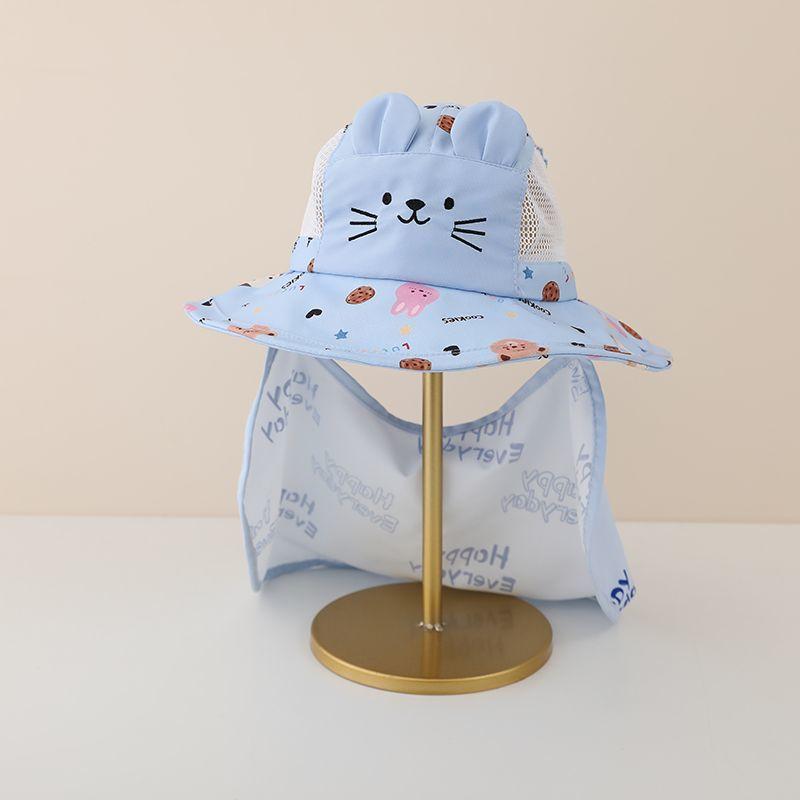 Kids Summer Mesh Sun Hat, Breathable Wide Brim Neck Protection Shawl Hat for Boys Girls