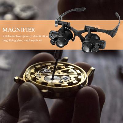 Magnifying Glass Glasses Loupes Magnifier Eyewear with LED Lighting Watch Repair 10/15/20/25x Optical Instrument