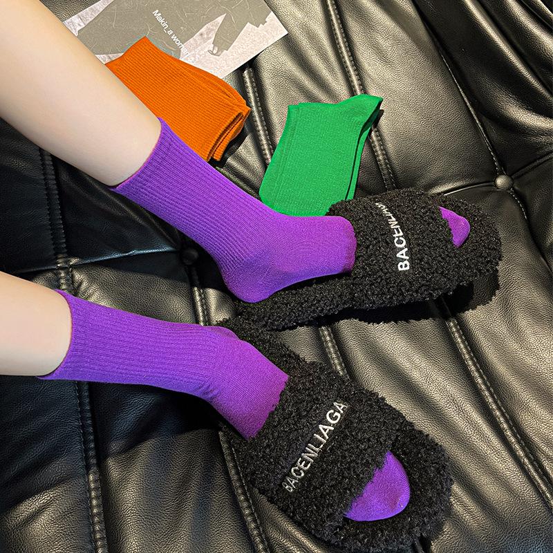 Women's Trendy Candy Color Thin Mid-Calf Socks - Colorful Japanese Style Summer Pile Socks
