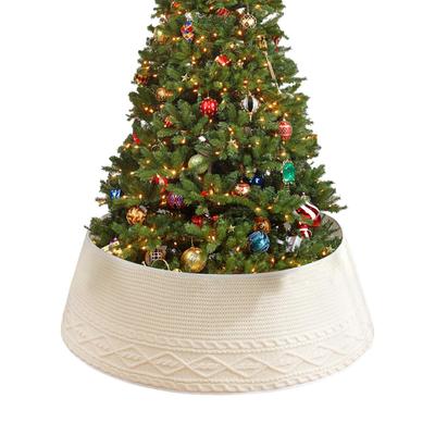 Tree Collar Knitted Rustic Chunky Ring Cream Rhombic Edge Collar For Pencil Tree For Farmhouse Home Winter Indoor Holiday