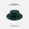 Autumn and winter British European and American style belt buckle flat top top top hat men's and women's wide brim sunshade retro woolen black ja