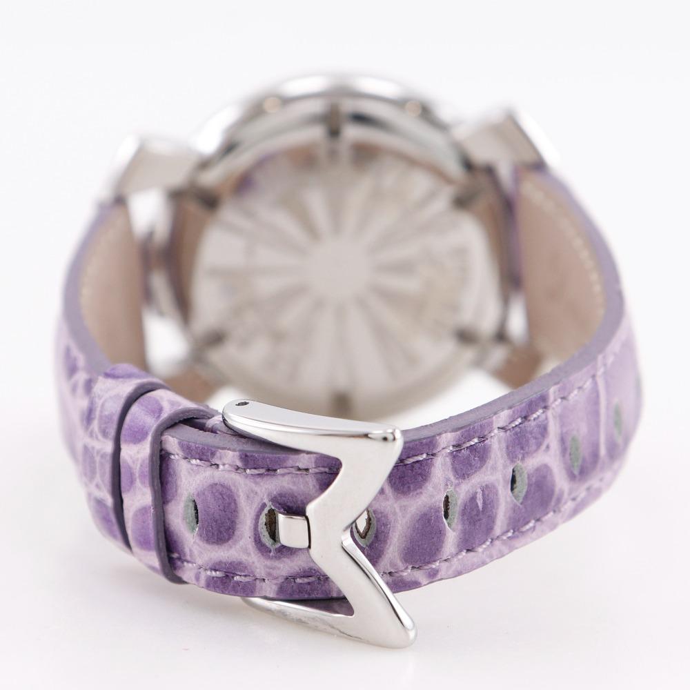 Gaga Milano Manure 40 Watches Silver/purple White shellDial Stainless Steel/Embossed Leather Quartz Analog display mens Used