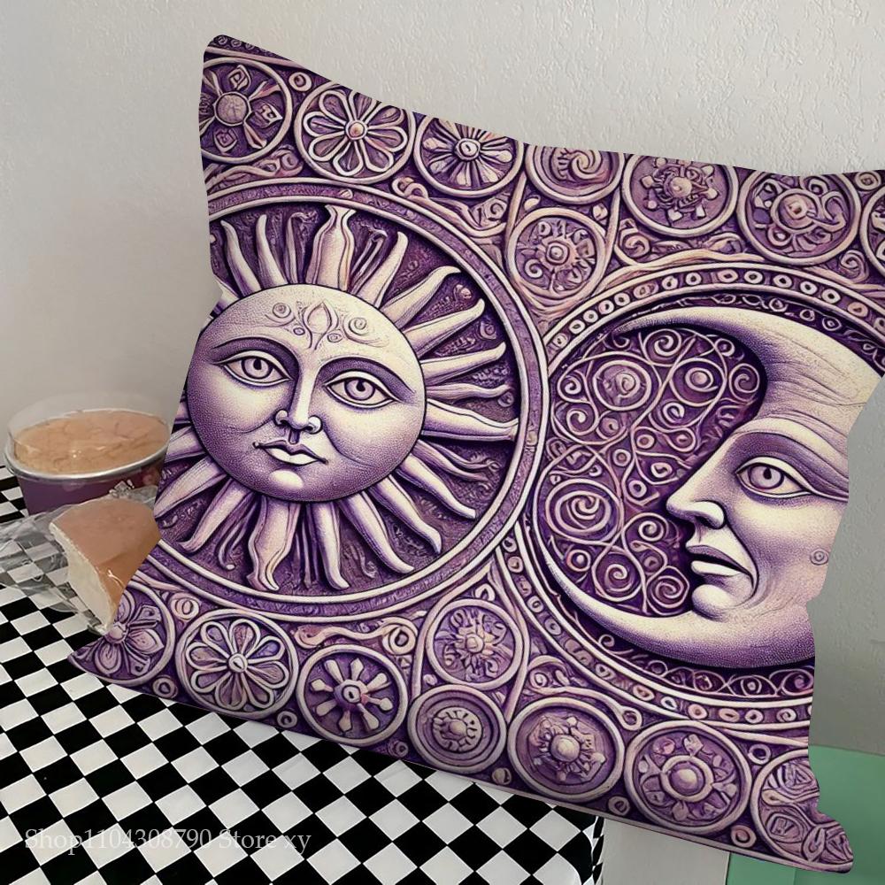 1pc Tarot Cute Sun Moon Art Pillow Case Square Bedroom Sofa Leisure Comfort Cushion Car Living Room Home Decoration