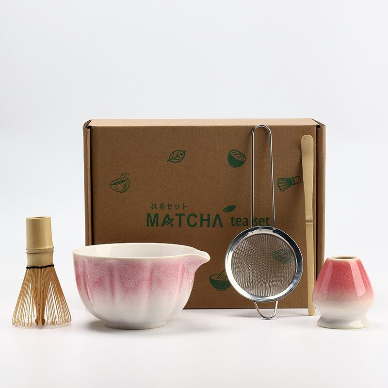 5PCS/Set Matcha Tea Set Ceramic Matcha Bowl Reusable Bamboo Whisk Scoop Teaspoon Sifter Vintage Song Dynasty Tea Ceremony Kit