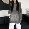 Damen Unifarbenes Hohlstrick-Shirt Frühling und Sommer Lockerer Sonnenschutz Klimaanlagen-Shirt Top