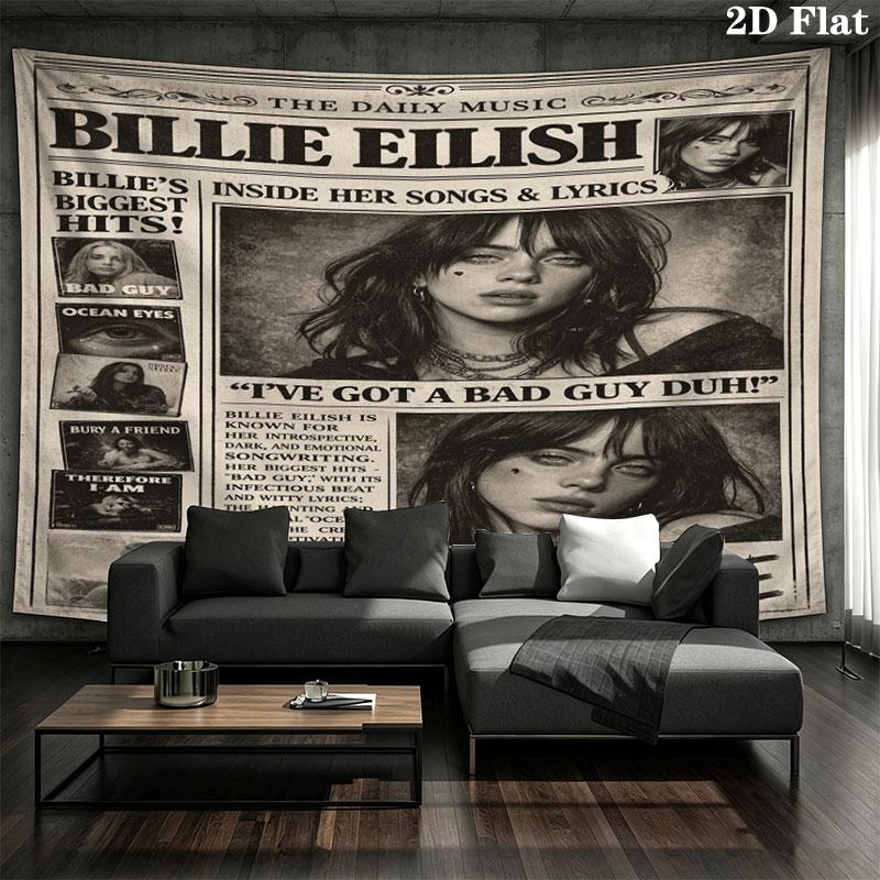 Arazzo da Parete con Nome Personalizzato Billie Eilish Appeso Estetico alla Parete Coperta in Tessuto Stampato Arazzi Decorativi per Camera da Letto Soggiorno Decorazioni per la Casa