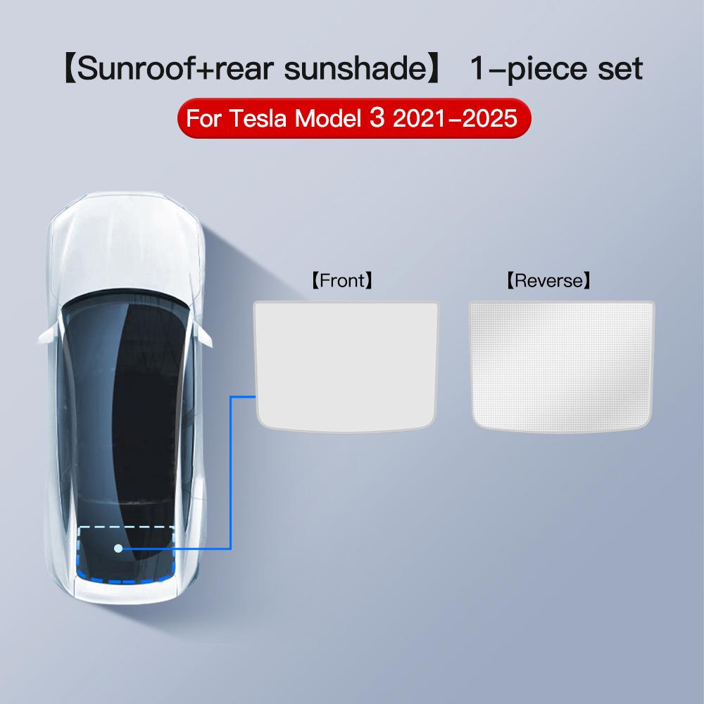 YZ For Tesla Model 3 Model Y 2021-2024 New Upgrade Ice Cloth Buckle Sun Shades Glass Roof Sunshade Front Rear Sunroof Skylight Model 3 White 1pcs