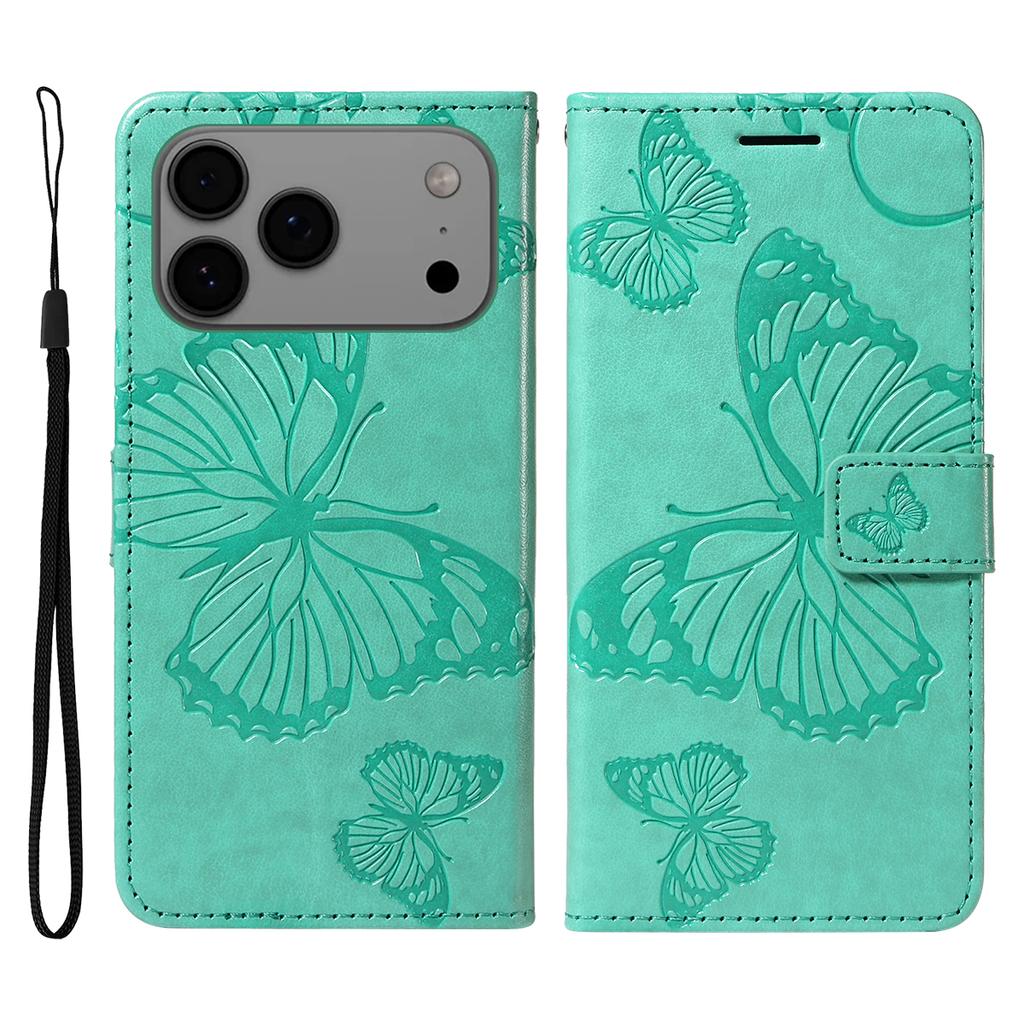 For iPhone 17 Pro Max Wallet Case Floral Butterfly Imprinted Leather Phone Cover Stand