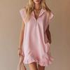 Spring Summer Women's Sleeveless V-Neck Zipper Ruffle Hem A-Line Dress with Double Pockets European American Style Casual Party Dress