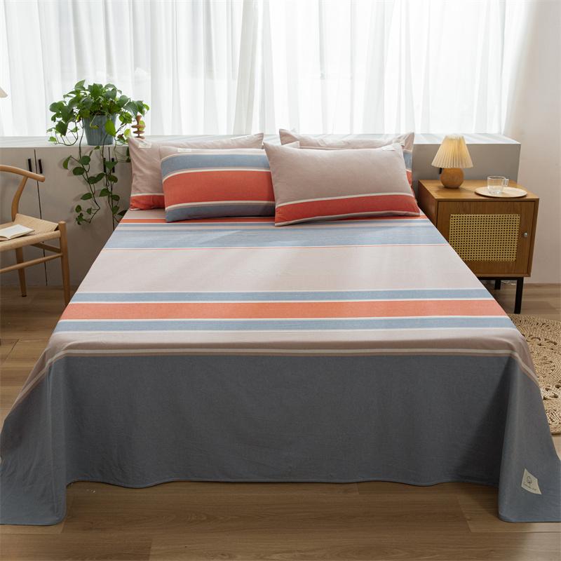3Pcs 100% Cotton Simple Plaid Pattern Bed Sheet Set Skin-friendly Comfortable Geometric Printed Flat Sheet with Pillowcases
