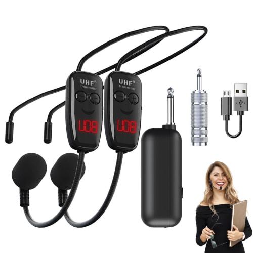 Fitness Headset Microphone, DC3.5V-5.5V Head-Worn & Handheld Wireless Head Microphone, 50M -88dBM Rechargeable Wireless Head Microphone for Audio Ampl