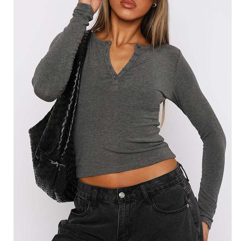 

Весенне-осенняя женская облегающая модная блузка Y2K с длинным рукавом и полосками на пуговицах XL темно-серого