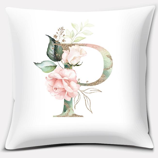 Green Flower Letter Series Pillow Gift Home Office Decoration Pillow Bedroom Sofa Car Cushion Cover Pillowcase