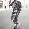 Men Vintage Green Background Skull Blue Butterfly Leaf Print Long Sleeve Sweatshirt Jogger Pants Two Piece Suit