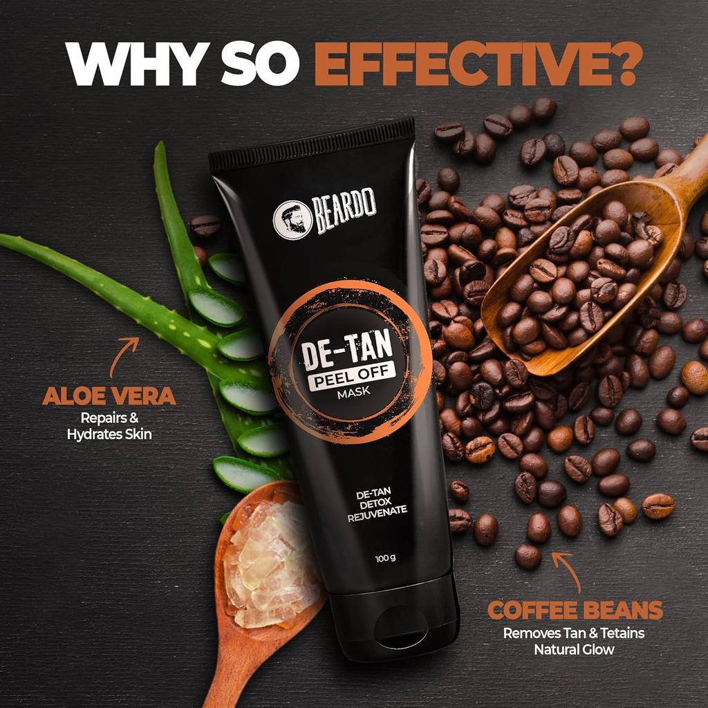 Beardo DeTan Peel Off Face Mask For Men 100 g Coffee Extract Deep Cleansing Tan Removal Blackhead Removal Smooth Skin Care