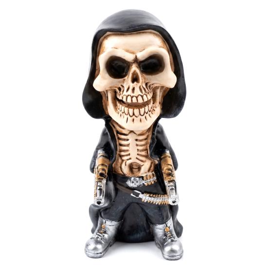 xiaobudian Halloween Skeleton Warrior Sculpture, Resin Art Soldier Figurine Statue Home Decor, Gunner Model Ornaments for Desktop Gaming Room