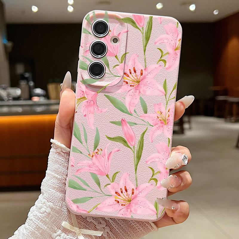 White Flowers Print Case For Samsung A18 A57 A37 A17 A56 A36 A26 A16 A55 A35 A25 A15 A54 S21 FE S22 S23 S24 Plus S25 S26 Ultra Silicone Cover
