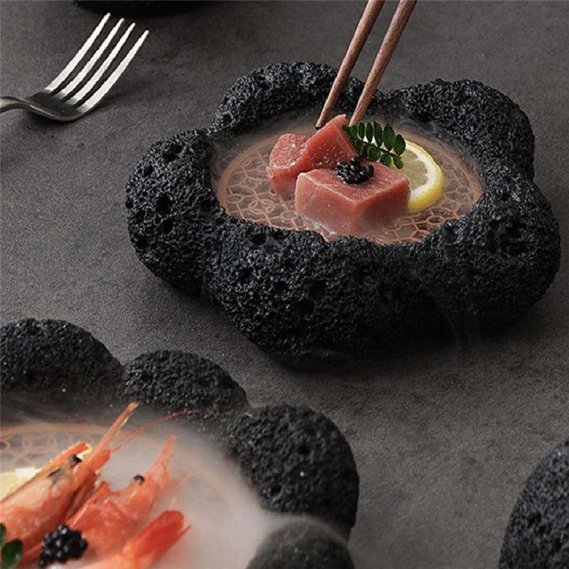 Japanese Tableware Rock Sushi Plate Coal Ball Volcanic Stone Swing Plate El Dining Plate Sushi Dish Plate Premium