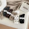 Socks Thickened Warm And Versatile Polka Dot Black Wool Maillard Coffee Color Mid-Leg Socks