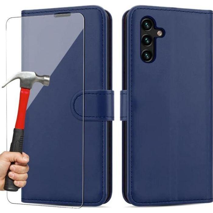 Coque portefeuille - Samsung - Galaxy A04s - Bleu - Protection 360 - 2 Verres Trempés