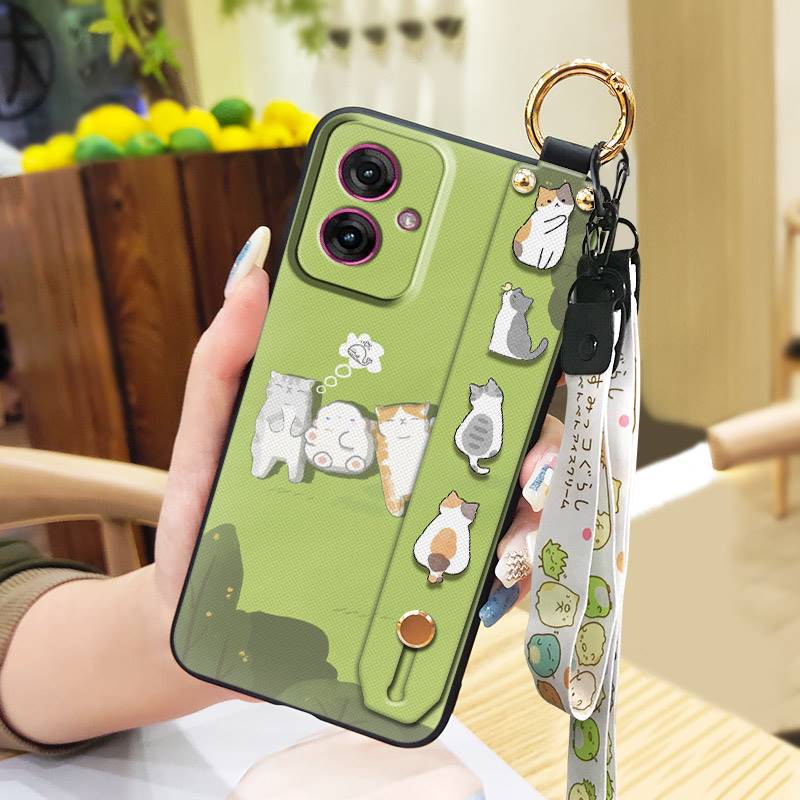 Silicone Cartoon Phone Case For MOTO G55 5G Anti-dust Phone Holder Cute Anti-knock Wrist Strap Soft Case Fashion Design