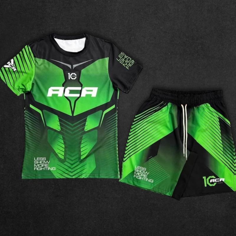 Nuovo Set Sportivo ACA 2026 Uomo Bambino Camo Rosso Nero Grafico Rash Guard Top & Pantaloncini Asciugatura Rapida Tuta da Allenamento MMA Combattimento