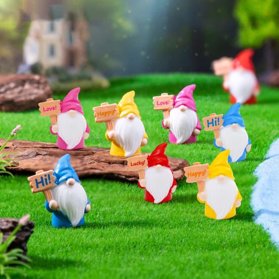 12Pcs Mini Holding Sign Gnome Figurine Tiny Faceless Dwarf Resin Statue Miniature Elf Ornament Fairy Garden Decoration