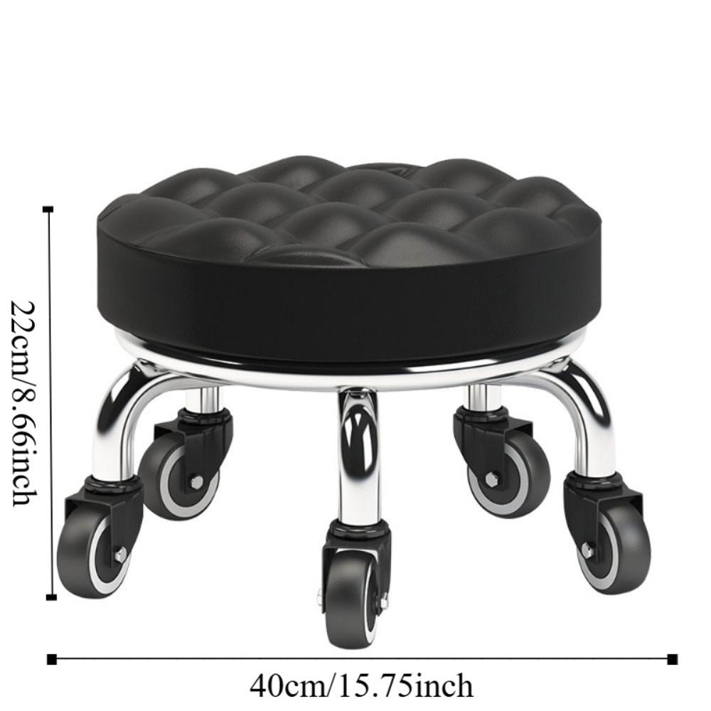 PU Leather Rotating Rolling Stool Waterproof 360 Degree Rotating Rolling Pulley Chair Sturdy Universal Wheel Low Seat Nail Salon