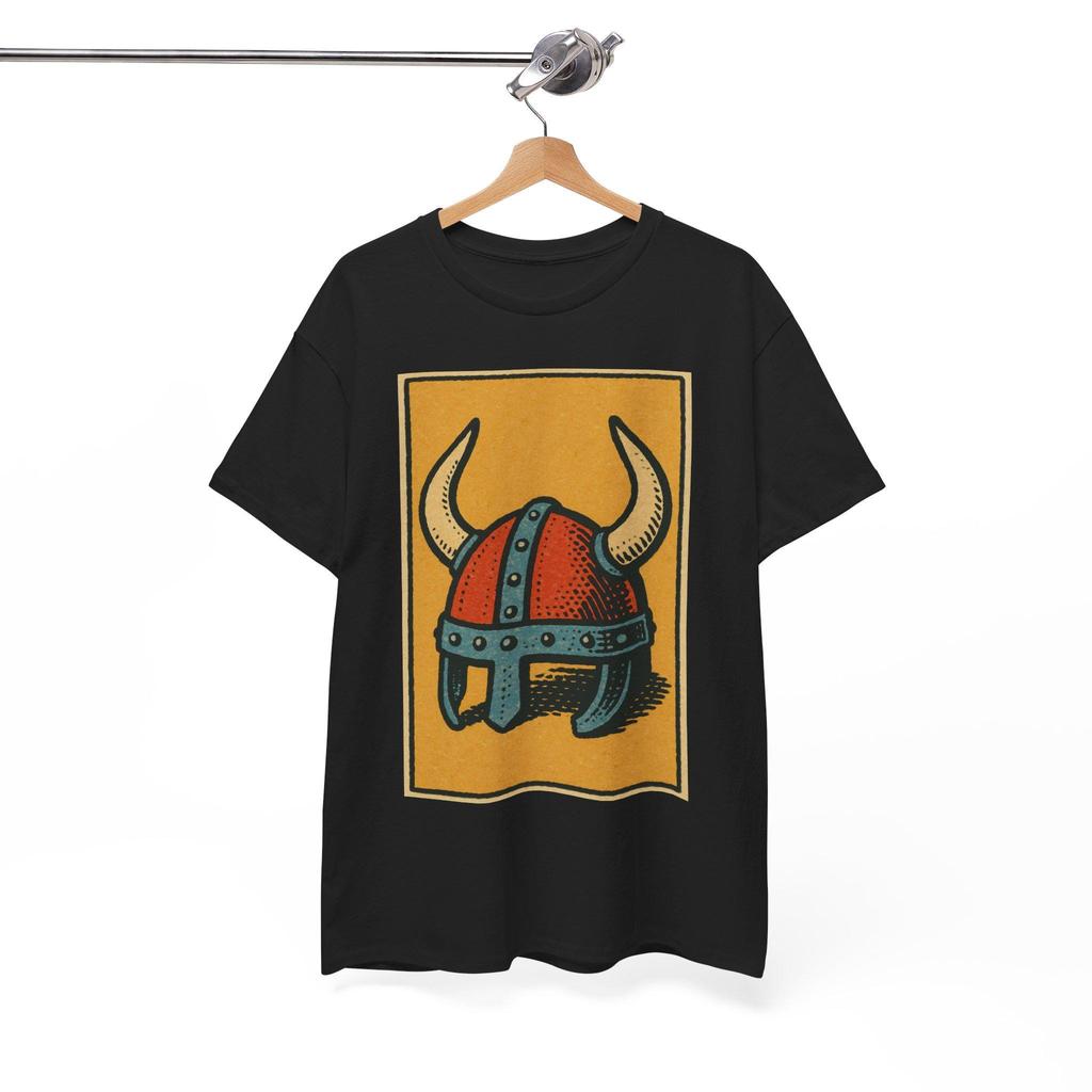 Viking Helmet Men T Shirts Retro Comic Norse Warrior Graphic Tees Cotton Tops