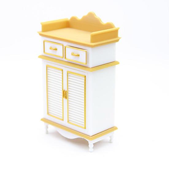 1: 12 Scale Miniature Shoe Cabinet Model with Doors And 2 Drawers Mini Dollhouse Furniture Accessory for DIY Micro Landscape Pretend Play Props