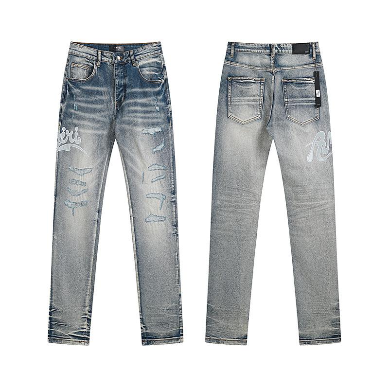 Purple Brand Ink Printing Meichao High Street Retro Ripped Casual Trend Denim Horn Pants Small Feet