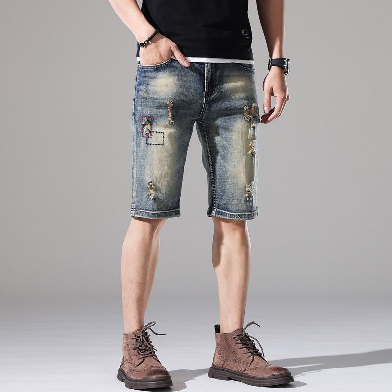 

Summer Summer Ripped Denim Shorts Men s Trendy Five-point Pants Straight Slim 5-point Pants 38