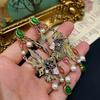 Vintage Fashion Goldfish Shaped Tassel Shoulder Sweep Earrings Pearl Enamel Stone Glass Women's Jewelry Free Shipping