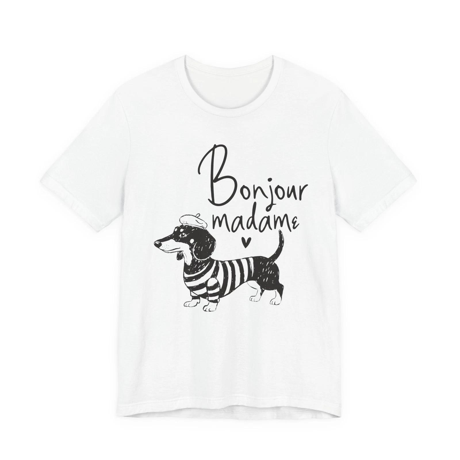 Bonjour Madame Dachshund Tee | Frenchie Wiener Dog Illustration Unisex T-Shirt S