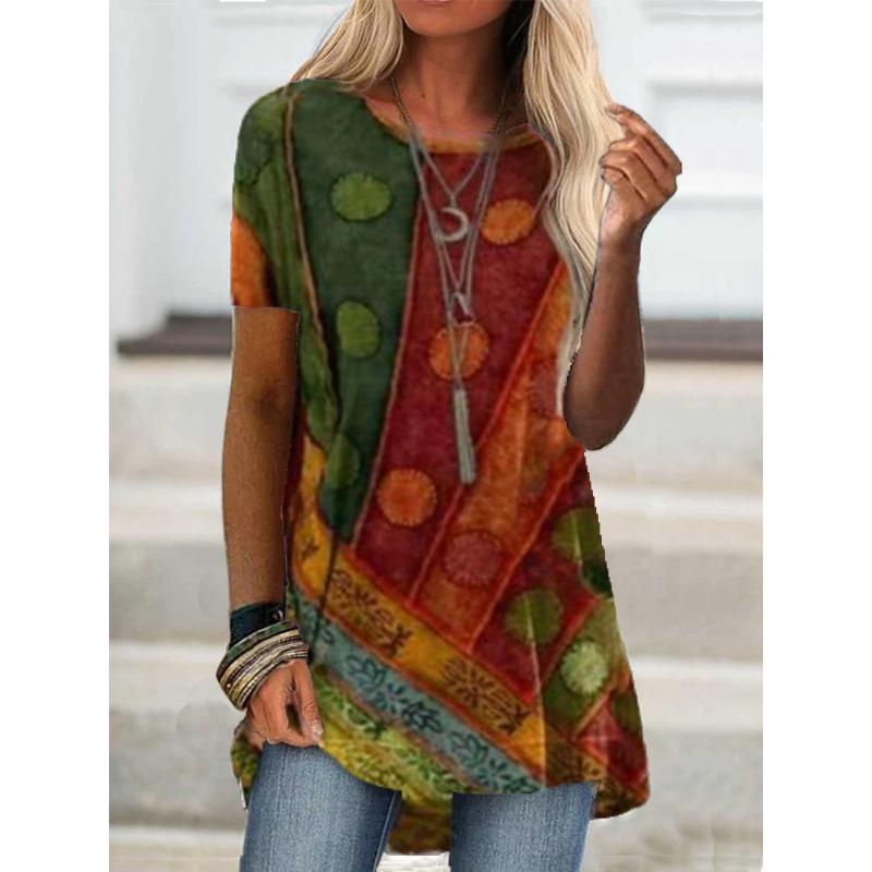 GMXIA Blusas y Camisas Casuales de Moda para Mujer con Cuello Redondo y Manga Corta