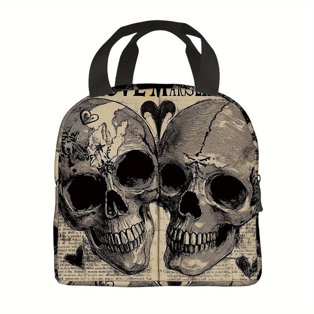 1pc, Vintage Style Skulls In Love. Printed Thermal Bag, Insulated Bag, Not for Food Contact, Suitable for Home, Restaurant