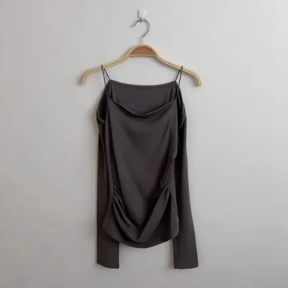 Korea New Style Pure Desire Sexy Off-The-Shoulder Two-Piece Illusionslims Women's Long Sleeve T-Shirt Versatile Smoot