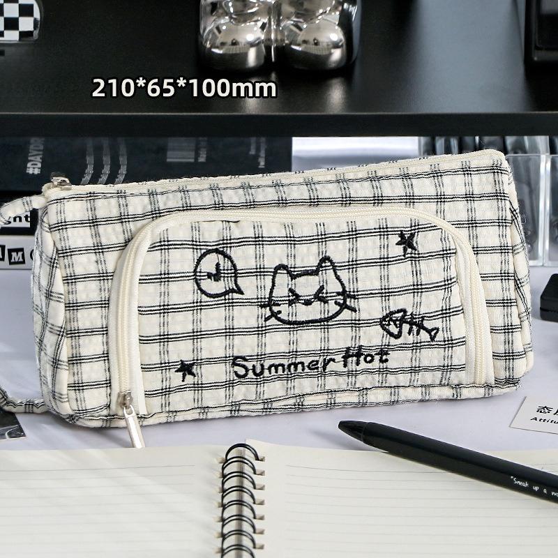 Милий клітчастий пенал-кіт для дітей Хлопчик Дівчинка Мультяшний Велика місткість Багатошаровий Шкільний пенал Шкільне приладдя Подарунок