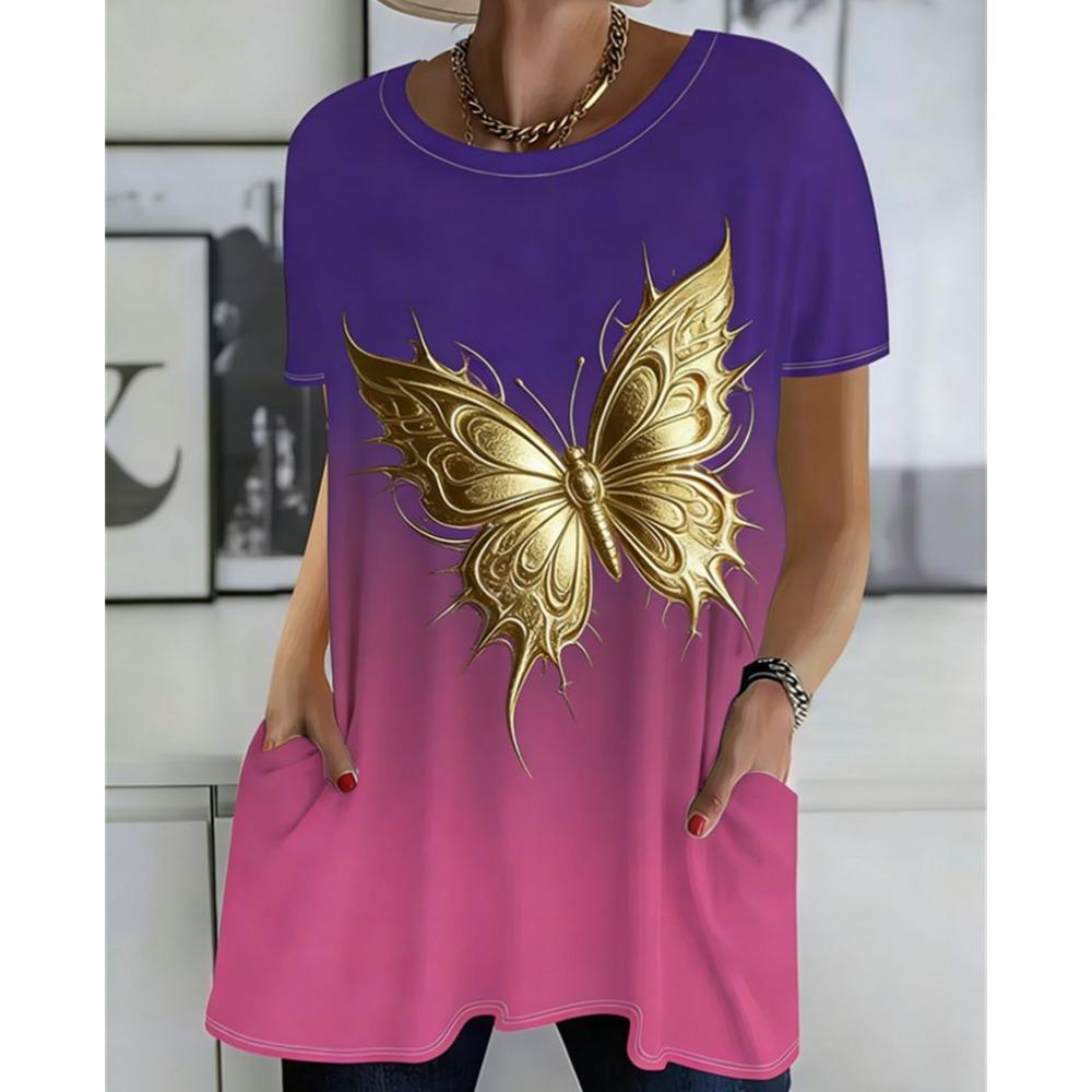 2026 Neues Sommer-T-Shirt mit kurzen Ärmeln, 3D-bedrucktes T-Shirt mit Tasche, Lässig und Modisch, Übergröße T-Shirt