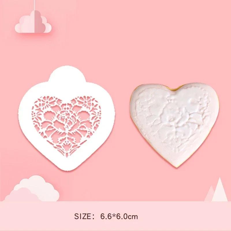 Love Heart Cookie Stencils Valentine‘s Day Fondant Mold Biscuit Baking Moulds Coffee Powder Sieve Pastry Spray Tools for Wedding