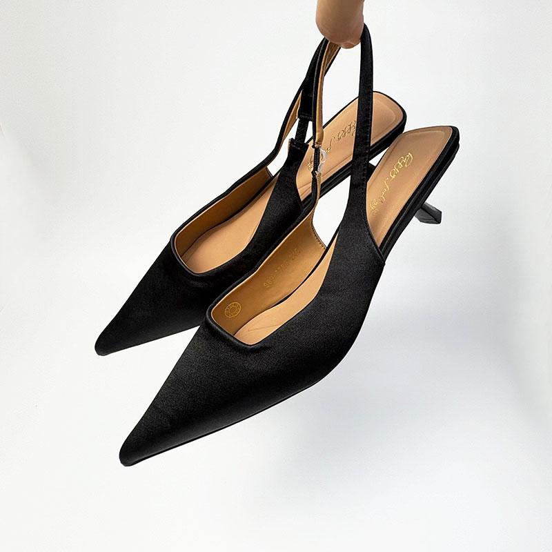 Fashion Fashion Pointed Toe Ladies Pumps Heels Shoes Shallow Female Slip On Footwear Silk Women Medium Heels Shoes Sandals 2025 New