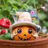 Halloween Pumpkin Ornament Spooky Resin Pumpkin Statue with Hat Spider Skull for Halloween Home Tabletop Decor